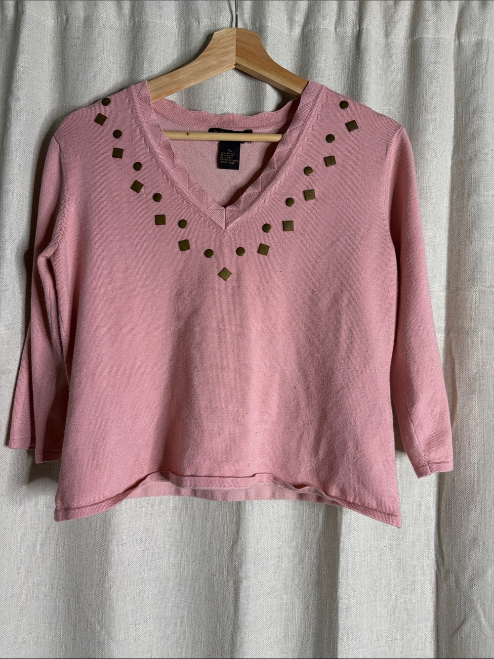Pink V-Neck Studded Women's Top - Unknown Brand